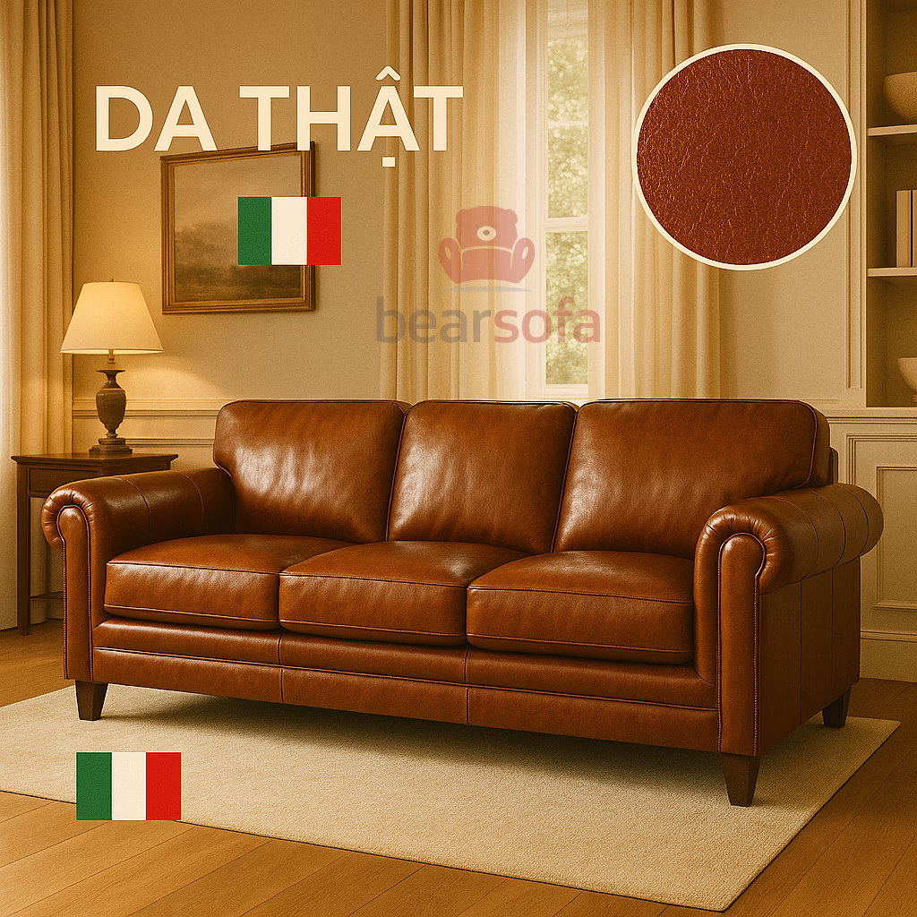 Da thật cao cấp bọc ghế sofa phường Chợ Quán cho không gian sang trọng, bền bỉ 15-20 năm từ BearSofa.