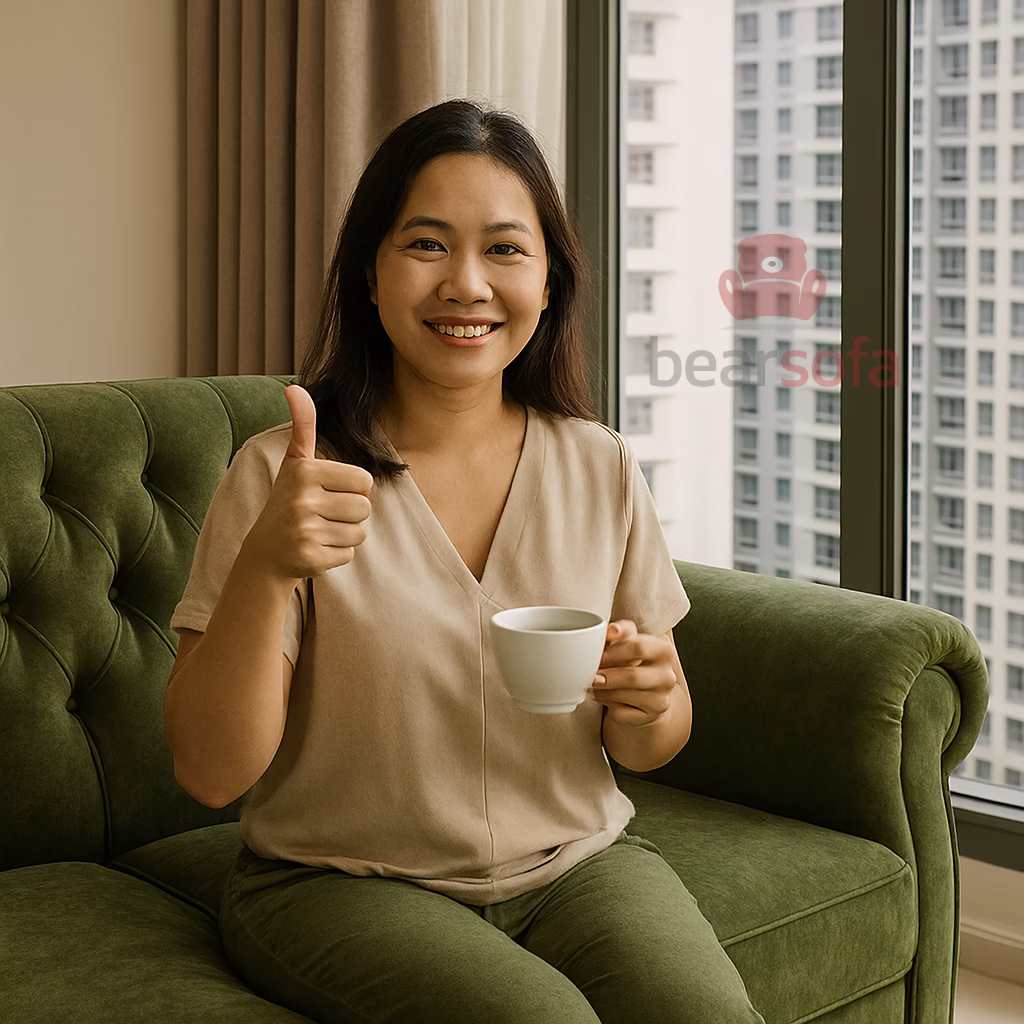 Câu chuyện bọc ghế sofa phường Chợ Quán cho cô Lan chung cư Hùng Vương Plaza, màu sắc tươi mới từ BearSofa.