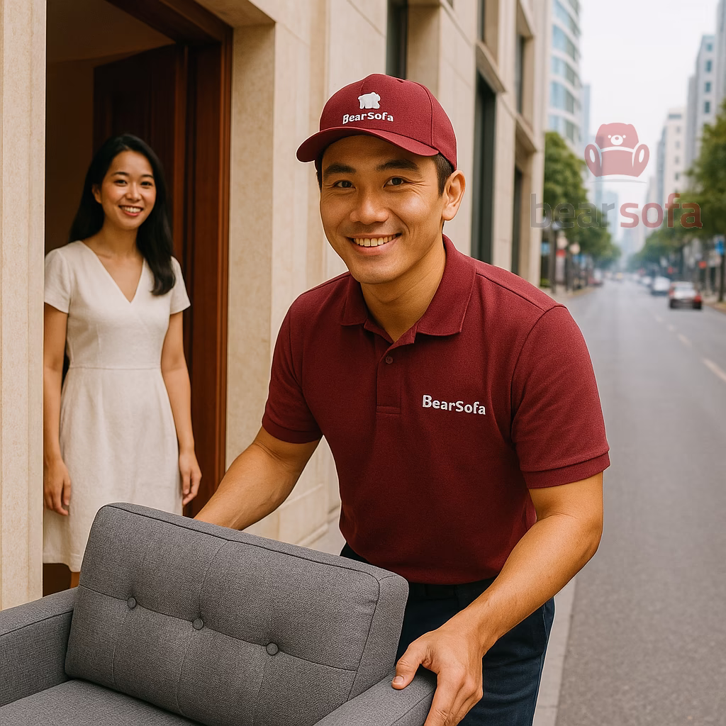 Dịch Vụ Bọc Ghế Sofa Phường Sài Gòn, Quận 1 – BearSofa 24 Nhân viên BearSofa giao sofa mới tại căn hộ tại phường Sài Gòn, Quận 1