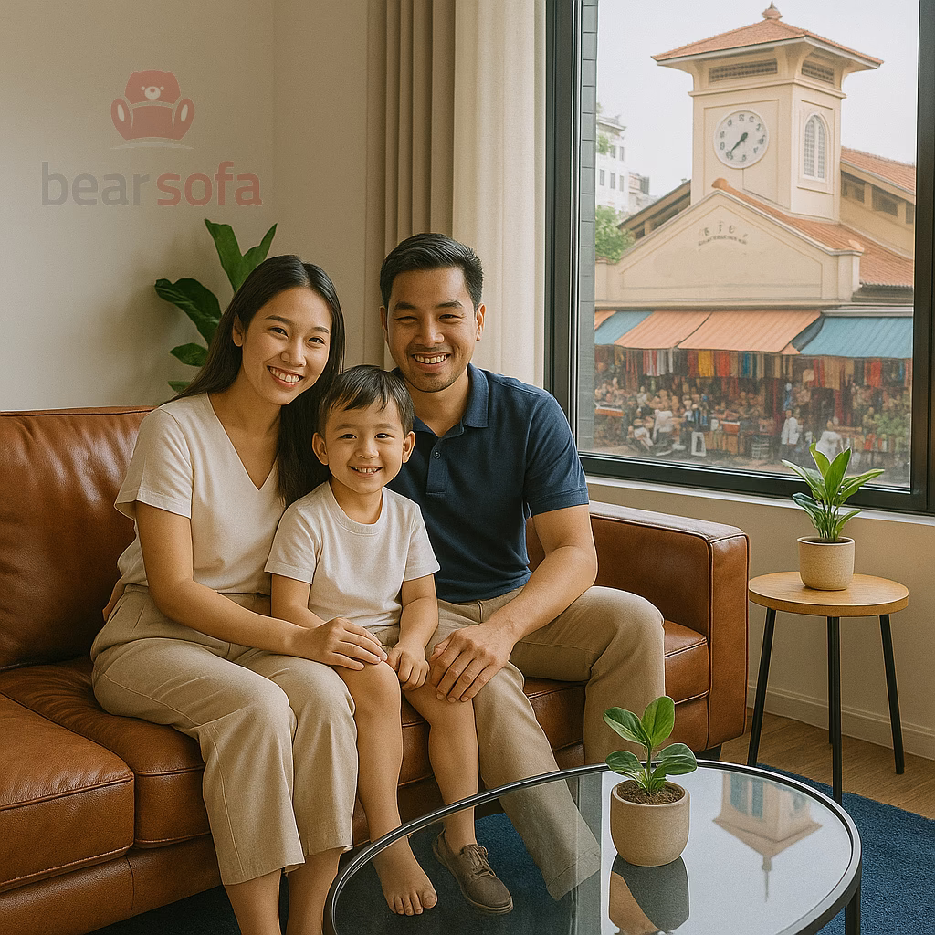 Dịch Vụ Bọc Ghế Sofa Phường Tân Định, Quận 1 – BearSofa 20 Gia đình tận hưởng sofa mới bọc tại căn hộ phường Tân Định – BearSofa