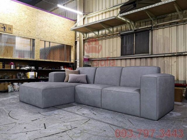 Toàn cảnh bộ sofa góc của anh sinh tại xưởng đóng sofa TPHCM BearSofa