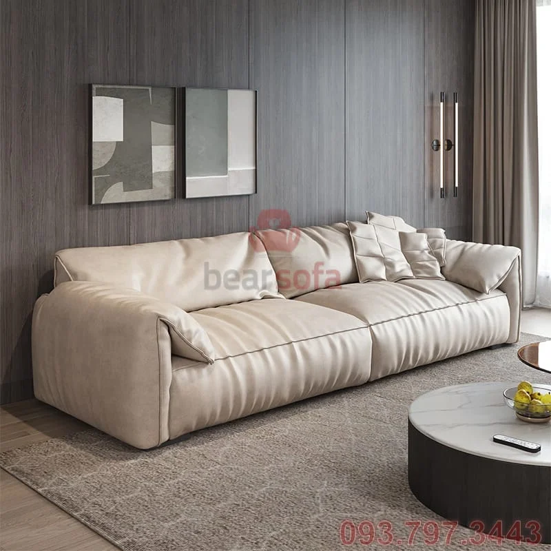 Mẫu 12: mẫu ghế sofa băng mình to chân lùn với tay ghế là lưng ghế gập độc đáo. Bạn sẽ có cảm giác được ôm trọn khi ngồi trên mẫu ghế này