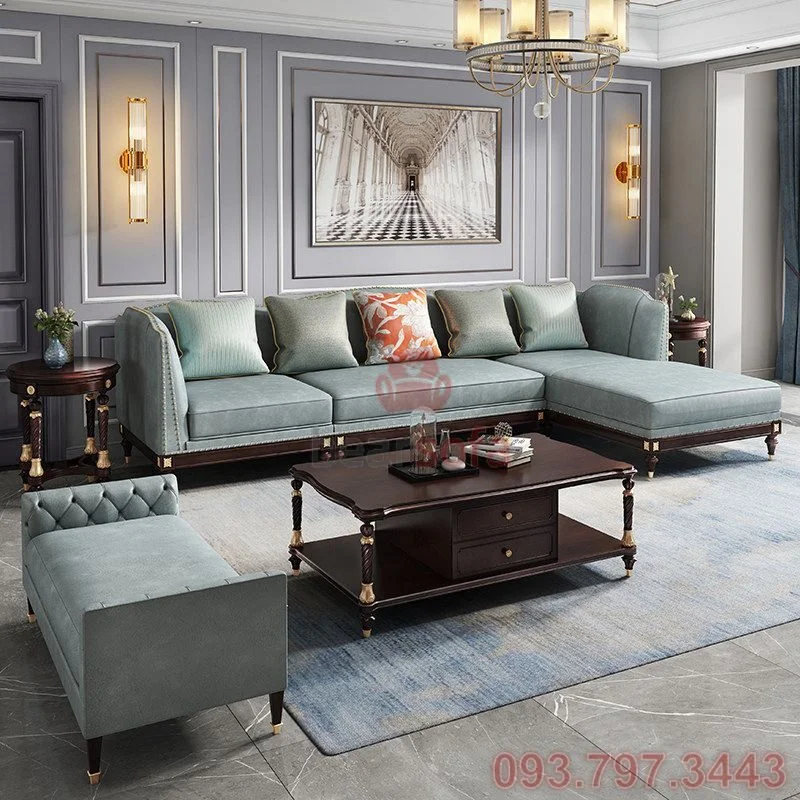 Mẫu 20 - Mẫu ghế sofa cổ điển góc L với dàn chân gỗ cao cấp