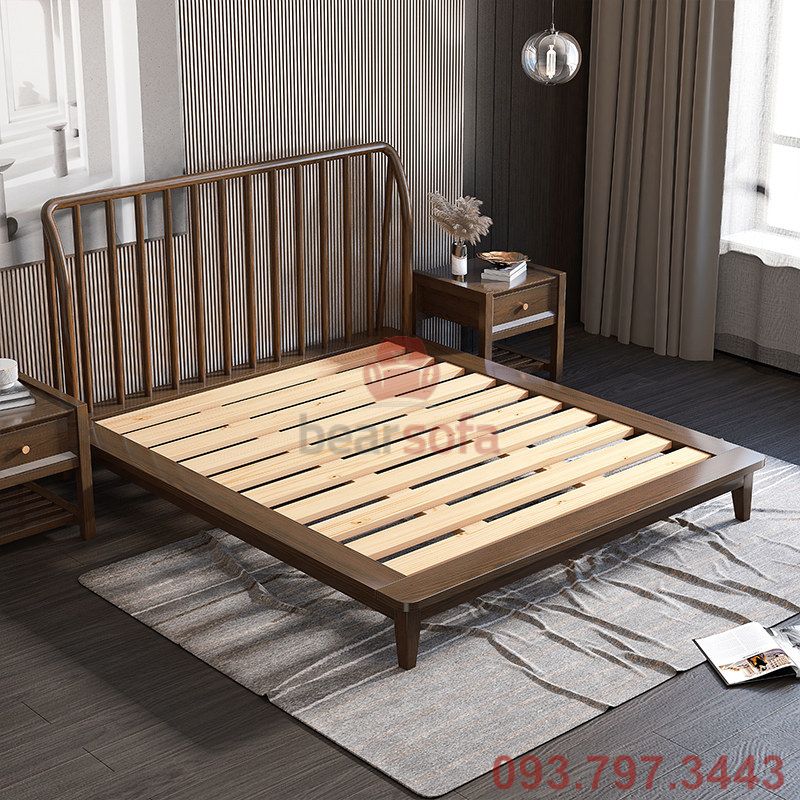 Mẫu giường gỗ kết hợp nệm đầu giường đẹp - Mẫu 2 - Ảnh 1