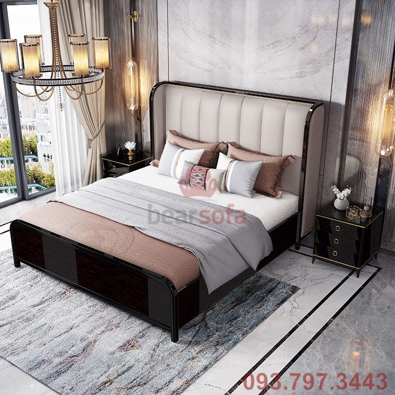 Mẫu giường gỗ kết hợp nệm đầu giường đẹp - Mẫu 4 - Ảnh 2