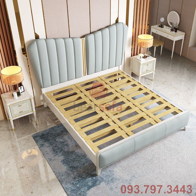 Mẫu giường gỗ kết hợp nệm đầu giường đẹp - Mẫu 5 - Ảnh 1